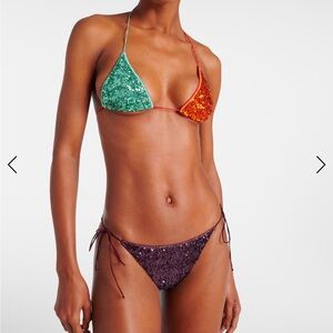 Oseree Green and Orange Color-Block Bikini